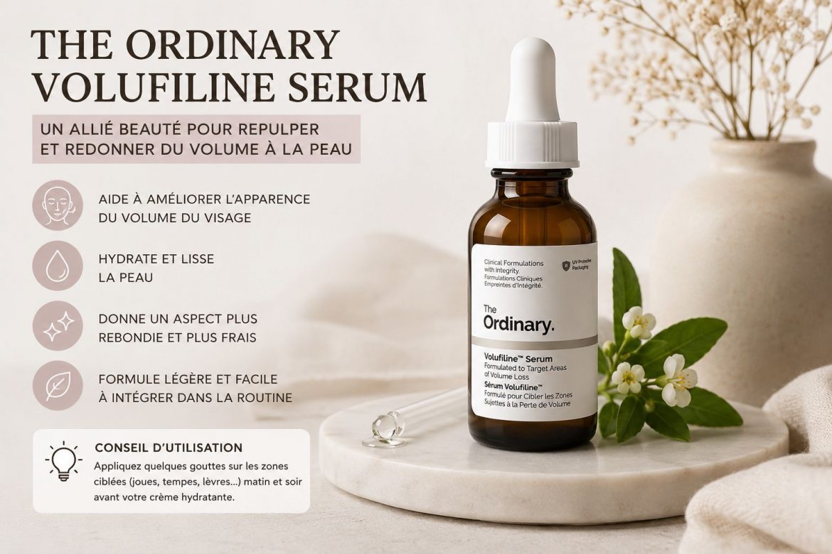 The Ordinary Volufiline Serum présenté dans son flacon, soin conçu pour repulper l’apparence de la peau et améliorer visuellement les volumes du visage.
