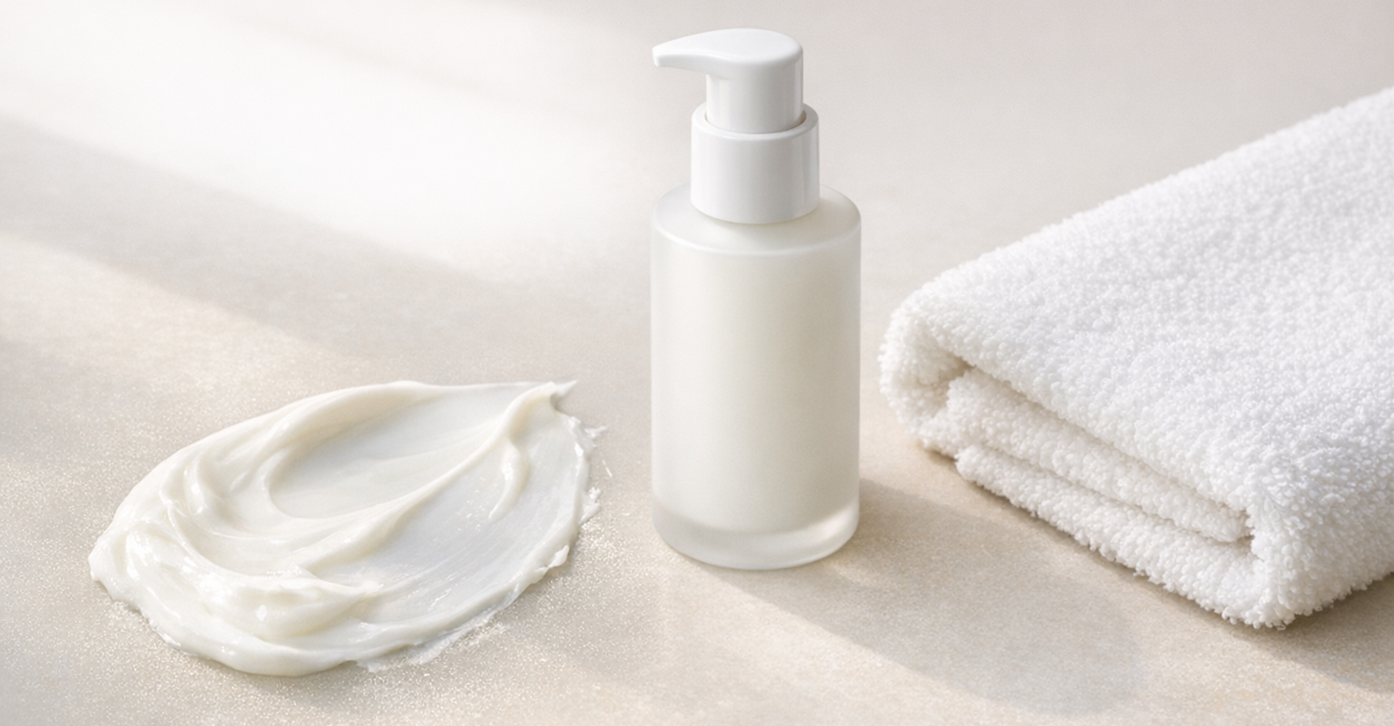 Texture de soin visage apaisant illustrant l’utilisation de l’acide azélaïque contre les rougeurs