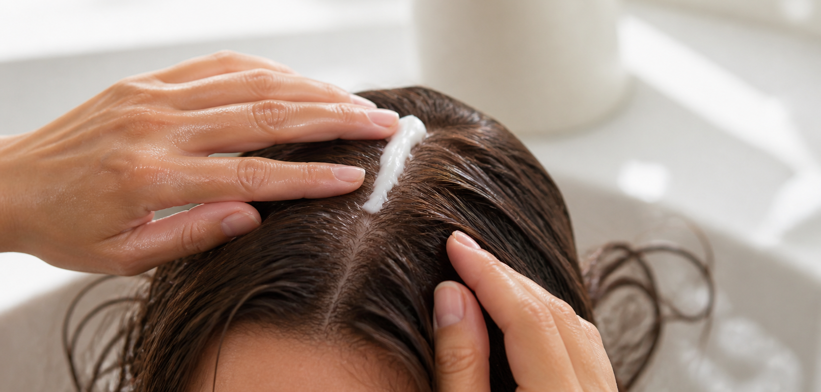 Application ciblée d’un shampoing hydratant sur un cuir chevelu sec avec massage doux, sans alourdir les longueurs