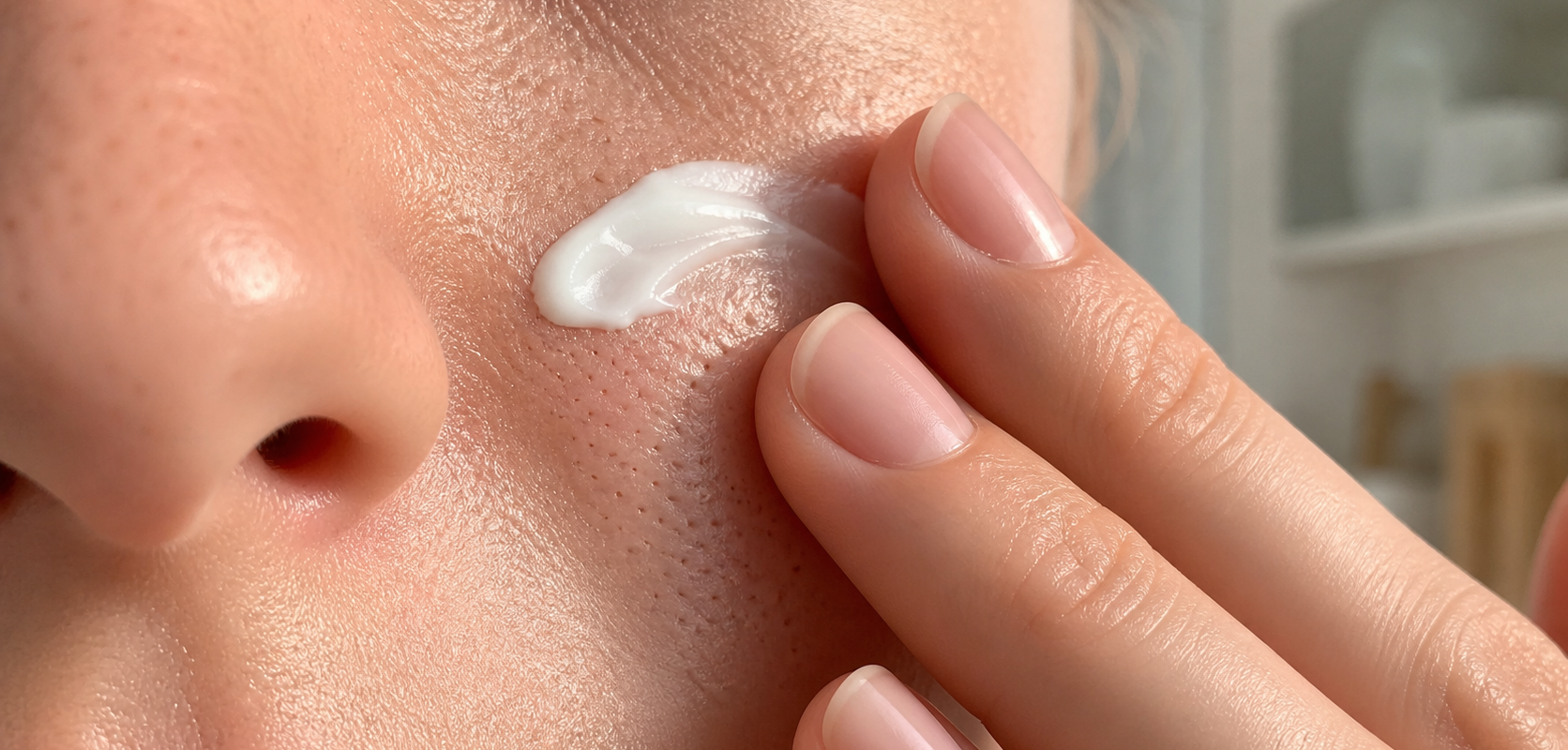 Application d’une crème à l’acide azélaïque sur la zone T pour atténuer l’apparence des pores visibles
